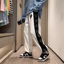 봄과 가을 스티치 일본 느슨한 와이드 레그 바지 졸라매는 끈 바지 남성과 여성 커플 캐주얼 바지 스포츠 트렌드