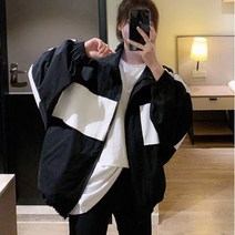 순이들 여성 간절기 배색 레터링 후드 바람막이