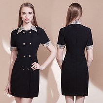 럭셔리 수입 정장 미디 원피스 상견례 서예지 키작녀 봄 여름 가을 하객룩 피로연 자켓 결혼식 복장 배색 더블 단추 카라넥 비스코스 77 44 대여 아나운서 블랙