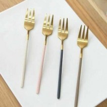 케라미카 골드 티스푼 티포크 디자인이이쁜 골드커트러리 간단한, 선택:핑크/티포크, 단품