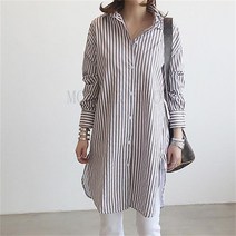 춘추용 여성 스트라이프 셔츠 롱셔츠 남방 긴팔 2컬러 WZB0727018