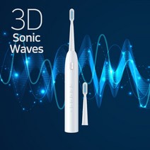 프로페셔널 음파 전동 칫솔 칫솔모기본2개 소닉웨이브 5가지 모드 IPX7 방수, 리필칫솔모 2개 추가