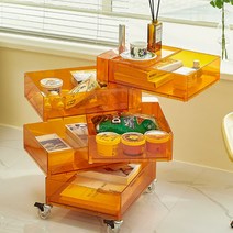 360도 회전 투명 이동식 스퀘어 트롤리 간식 수납함 화장품 정리