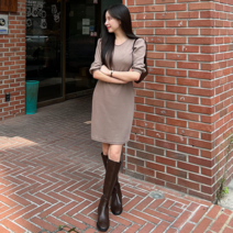 쉐얼유 여성용 비엔 퍼프 슬림핏 미니 원피스