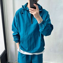 라운지21 남자 오버핏 반집업 아노락 후드 점퍼