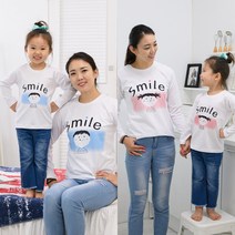 베베왕국 가족티 패밀리룩 커플티 단체티 유아동단체티 반티 긴팔 스마일 블루 핑크 티셔츠