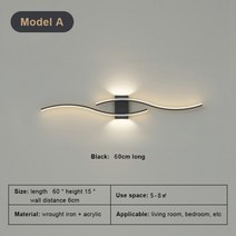 모던 미니멀리스트 LED 벽 조명 블랙 화이트 실내 장식 램프 업 다운 침대 룸, 2) A Black-60cm,1) White Light