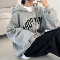 [힙덮는/오버핏] 포근한 따뜻 기모 남녀공용 아방핏 레터링 반집업 아노락 후드티 3color]스탠지퍼후드