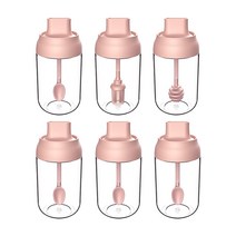 알뜰대장 스푼 오일브러시 허니디퍼 유리 양념통 세트, 02-핑크 혼합 6P