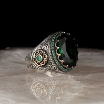 남자 반지 터키어 수제 925 스털링 실버 주얼리 에메랄드 스톤 모든 크기|Rings|