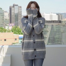 제이에프앤씨 울 오버핏 투톤 롱 스트라이프 가디건