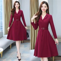 미스손 여성 브이넥 벨트 A라인 미디 정장 원피스 Z88