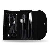 VIRENZZO 아이브로우 휴대용 눈썹 정리 도구세트 8p 여성 칼 가위 쪽집개 눈썹가위 눈썹칼 쪽집게 족집게 여자 남자 키트, 블랙