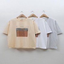 남자 라운드 오버핏 프레젠트 프린트 반팔 티셔츠 3컬러