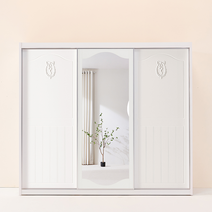 레오가구 화이트 쉐비 거울 슬라이딩장롱/옷장 (2통구성), 정리장, 이불장