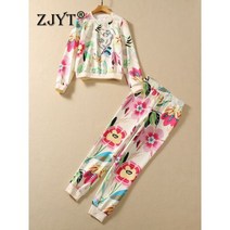 RM 빅사이즈 운동복 트레이닝세트 L~4XL 꽃 프린트 다이아몬드 캐주얼 후드 바지 세트 여성 의상 탑 정장 2 피스 매칭 가을