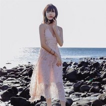 테니 비치 원피스 백리스 오픈백 신혼여행 끈나시 롱