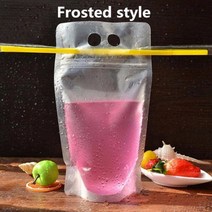 100pcs 가방 빨 대 250ml-500ml 서 리 낀 플라스틱 마시는 음료 파티 웨딩 과일 주스 우유 차 휴대용 파우치, 젖빛 스타일, 900ml-1000ml