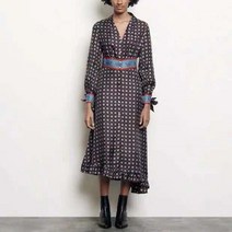 수입 SD 산드 에스닉 패턴 브이넥 실크 롱 원피스 오윤아