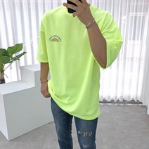 빠델 남자 썬샤인 형광 박스 오버핏 반팔 티셔츠