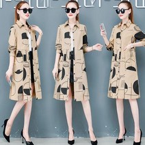 [실버캣] 여성 빅사이즈 캐주얼 원과 라인 드로잉 트렌치코트