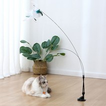 루리펫 고양이 흡착식 롱 와이어 멀티 고정 티저 깃털 장난감 낚시대, 랜덤배송