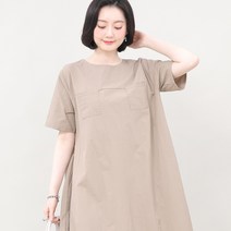 애비뉴투지 엄마옷 더블 포켓 라운드 나일론 A라인 루즈핏 여성 여름 반팔 롱 플레어 원피스 K04364