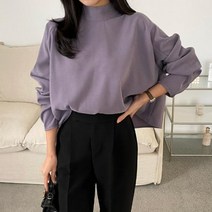 모크넥 반하이넥 크롭 블라우스 뒷버튼 BLACK/FREE