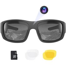 OhO 카메라 안경 32GB 1080P Full HD 스포츠 캠 선글라스 15MP 카메라와 편광 UV400 보호 안전 및 교환 렌즈 내장, Black Frame - Black Lens(Full