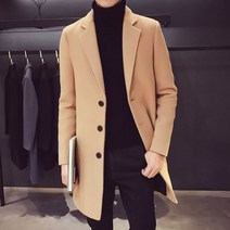 남자반코트 남성용 롱 코튼 코트 새로운 울 혼방 퓨어 컬러 캐주얼 비즈니스 패션 슬림 윈드 브레이커 재킷 남성 의류 가을 겨울