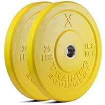 엘리코 원판 중량 x 트레이닝 장비 프리미엄 컬러 범퍼 플레이트 솔리드 러버와 스틸 인서트 - 크로스 트레이닝 운동에 적합, 25lb 쌍(노란색)