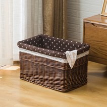 JINGHENG 대형 라탄수납함 뚜껑 라탄정리함 라틴 소품정리함, 32*22*15cm개, 무개브라운+다크 카트