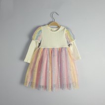 [이모맘] S/S 아동유아 퍼프소매 레인보우 샤원피스 여아 공주원피스 PR01