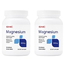 GNC 마그네슘 500mg 글루텐 프리 무설탕 캡슐, 120정, 2개