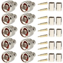 팩 10 N 남성 플러그 크림프 RF 동축 커넥터 50 Ohm LMR400 RG8 니켈 가공 황동 건설, 하나, 은, 01 Silver