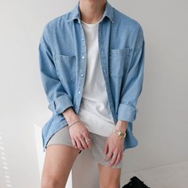 박스 스톤워싱 청 데님 오버핏 셔츠 남방(3color)
