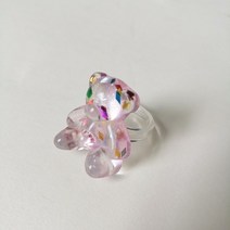 글루링 접착제링 Losr 레이디 2021 여성용 반지 투명 아크릴 무성 귀여운 곰 파티 여행 쥬얼리 틈새, 02 pink