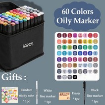 세트 마커 펜 24-168 색 더블 헤드 드로잉 형광펜 전문 학교 미술 용품 문구, [04] 60 Colors Set