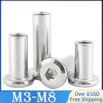 인서트 번데기 너트 2/20pcs M3 M4 M5 304 스테인리스 대형 평면 육각 육각형 소켓 헤드 가구 리벳 커넥터 삽입 조인트 슬리브 캡 너트, [01] 6mm, [05] M8 x2pcs