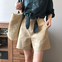 벨트 세트 뒷밴딩 여성 반바지 팬츠 면 베이직 여름