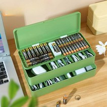 건전지 케이스 이동 보관용 박스 AAA 칸막이 플라스틱, 이중층 노란색