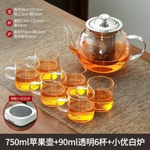 찻잔세트 티포트 티팟 내열 유리 단일 두꺼운 필터 차 전기 세라믹 찻주전자, 25. 401mL 800mL 함유 750ml 사과 냄비