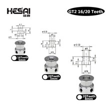 3d 프린터 부품 액세서리 gt2 20teeth 20 치아 보어 5mm8mm 타이밍 알루미늄 풀리 gt2-6mm 오픈 타이밍 벨트에 적합, 16개의 치아