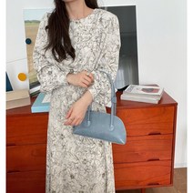 잇츠스타일 연한 수채화 먹물 플라워 프린팅 우아한 소매퍼프 롱원피스