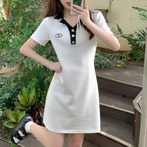 잇츠스타일 여성 브이넥 카라 피케 반팔 여름 심플 단색 기본 미니원피스
