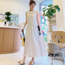 [세인트이브] 097 앞뒤양면 이지룩 스트링 스트라이프 엣지포인트 롱원피스