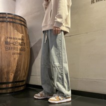 일자바지 카고무드 데님 바지남자 아메카지스타일 고가 트렌드 스트릿 와이드 루즈핏 N05082 P45 4994307168