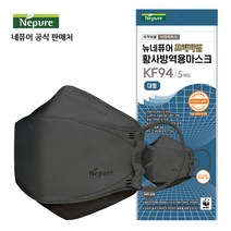 뉴네퓨어 프리미엄 황사방역용 마스크 대형 KF94, 5개입, 12개, 진한회색