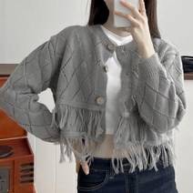옷자락 여자 프린지 아가일 펀칭 보헤미안 가을 숏가디건