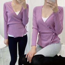 요가 필라테스 골지 브이넥 스판 긴팔 랩 가디건 탑 상의 운동복